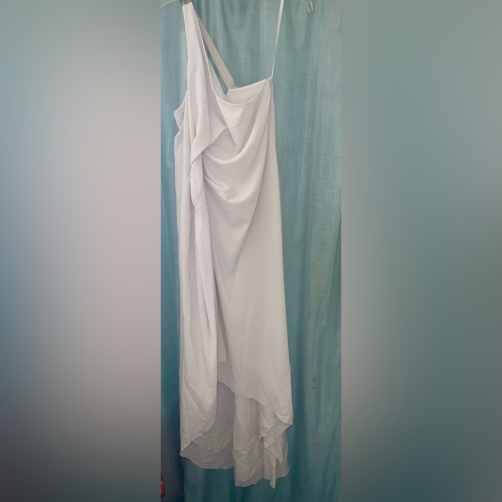 BCBGMaxAzria Runway Soft Cream Draped Silk Asymmetrical One Shoulder Dress